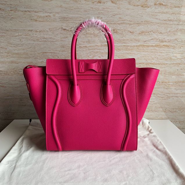 Celine original grained calfskin mini luggage handbag 189213 rose red