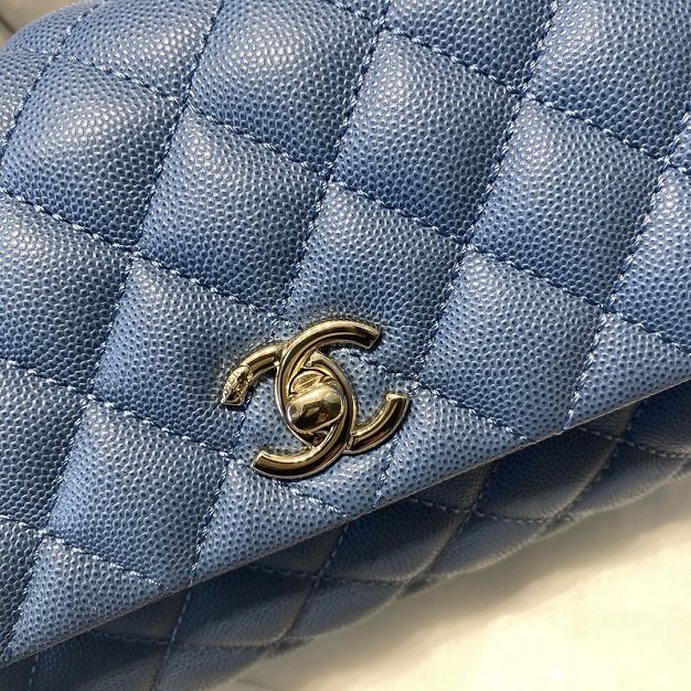 CC original grained calfskin small coco handle bag A92990 blue