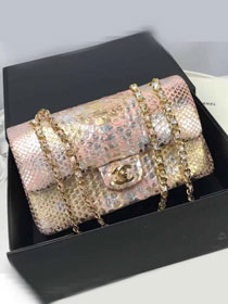 CC original phython leather medium flap bag A01112 gold&pink