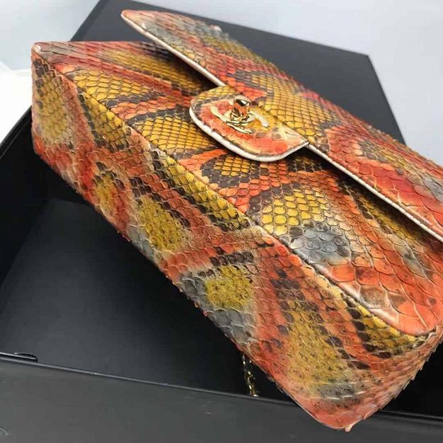 CC original phython leather medium flap bag A01112 orange&yellow