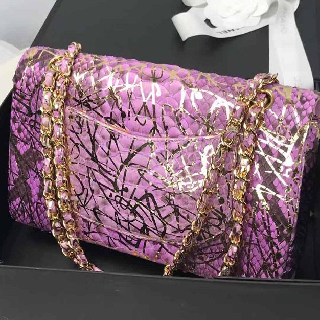 CC original phython leather medium flap bag A01112 purple