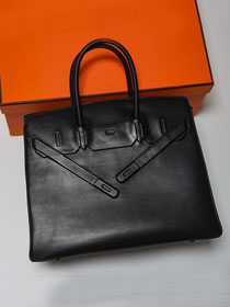 Hermes handmade original calfskin shadow birkin bag BK0037 black