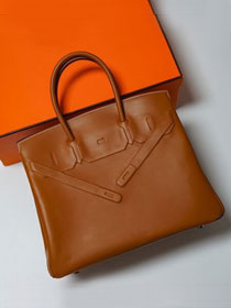 Hermes handmade original calfskin shadow birkin bag BK0037 brown
