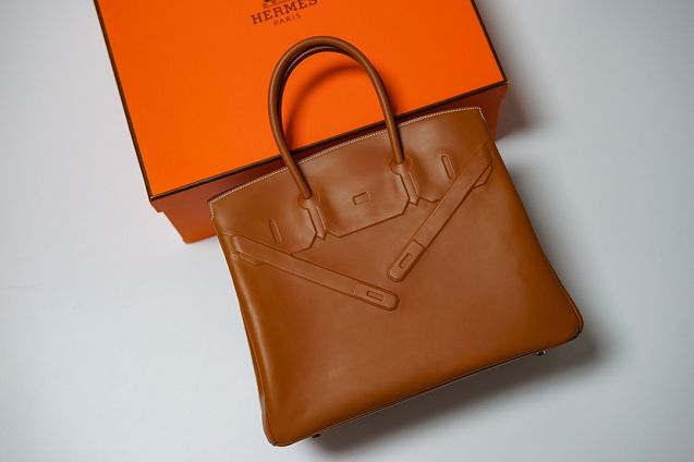 Hermes handmade original calfskin shadow birkin bag BK0037 brown