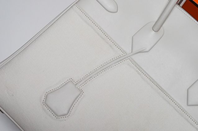 Hermes handmade original canvas&calfskin shadow birkin bag BK0037 white