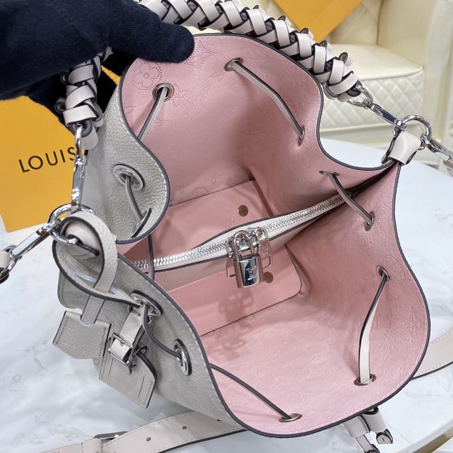 Louis vuitton original mahina leather muria bucket bag M58788 silver grey