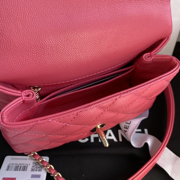 CC original grained calfskin coco top handle mini flap bag AS2215 pink