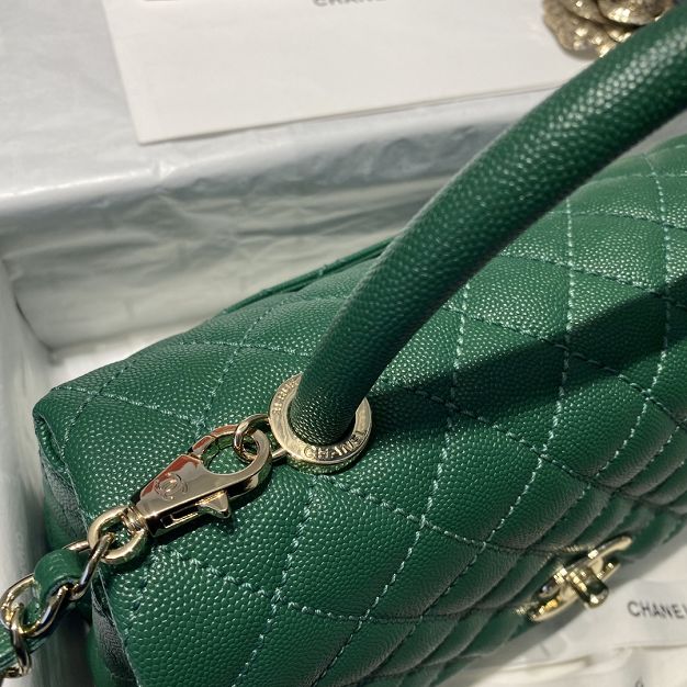 CC original grained calfskin large coco handle bag A92991 green