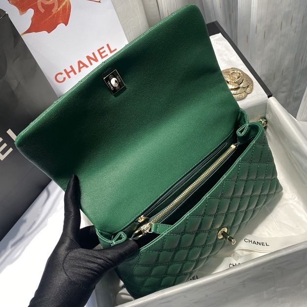 CC original grained calfskin large coco handle bag A92991 green