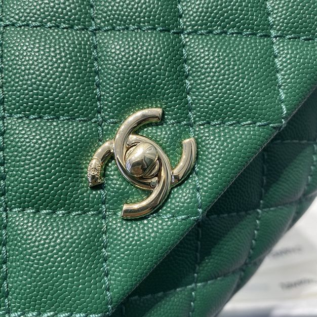 CC original grained calfskin small coco handle bag A92990 green