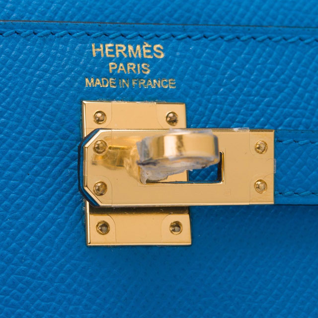 Hermes original epsom leather kelly 25 bag K25-1 blue zanzibar