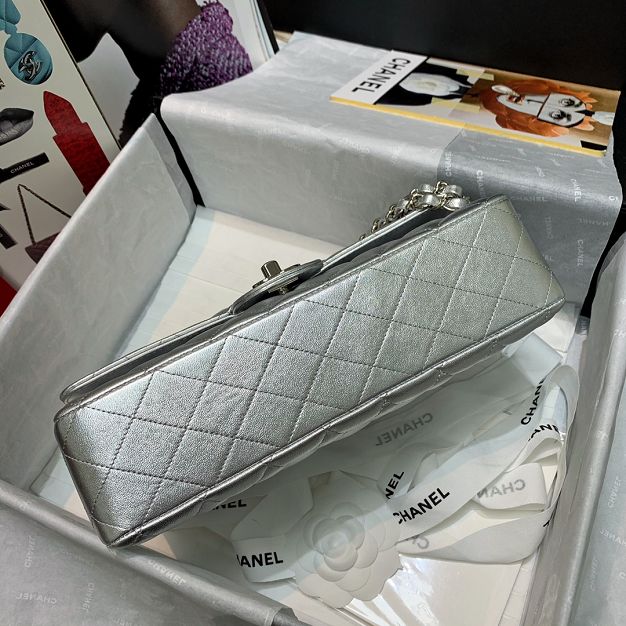 CC original lambskin medium flap bag A01112 silver