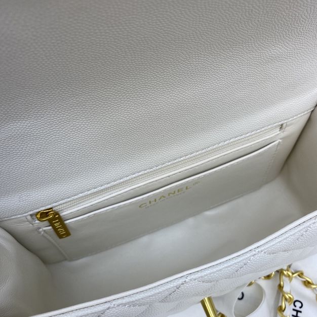 2021 CC original grained calfskin mini top handle flap bag AS2431 white