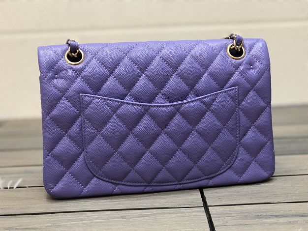 CC original grained calfskin medium flap bag A01112 light purple