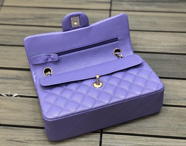 CC original grained calfskin medium flap bag A01112 light purple