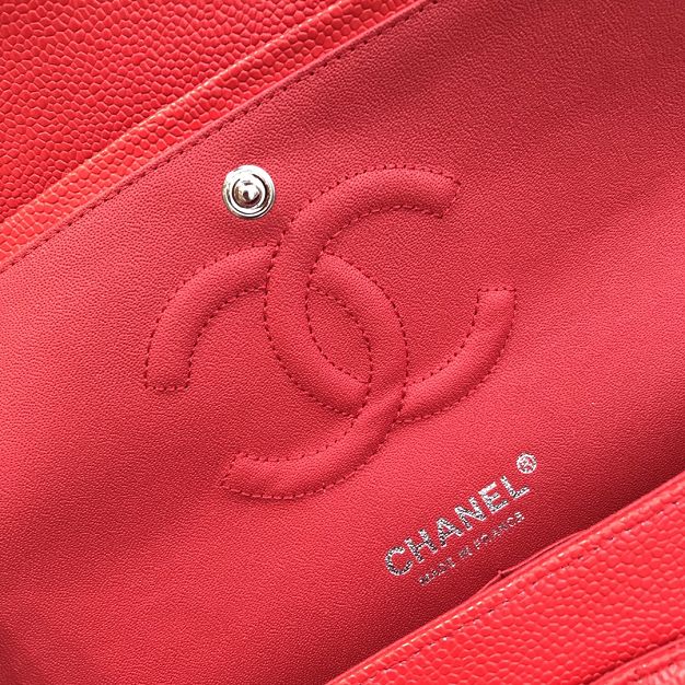 CC original grained calfskin medium flap bag A01112 red