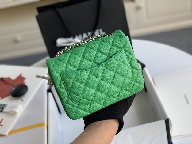 CC original grained calfskin super mini flap bag A35200 green