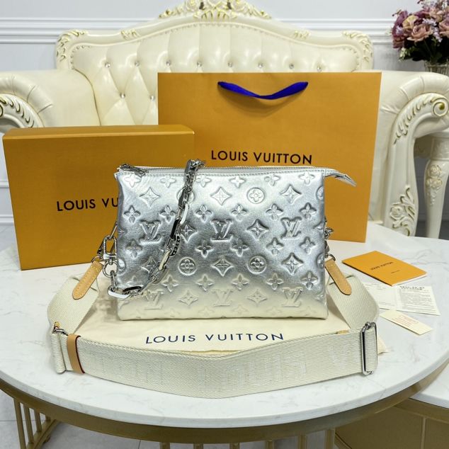 2023 Louis vuitton original lambskin coussin pm bag M57913 silver