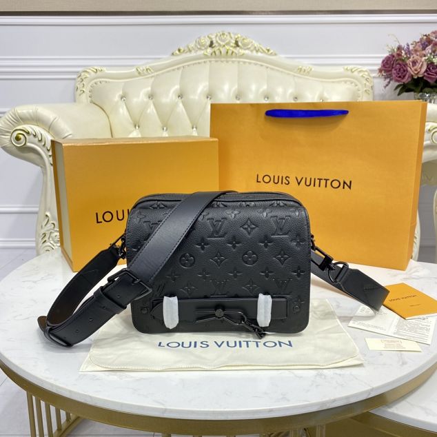 Louis vuitton original calfskin steamer messenger bag M57307 black 