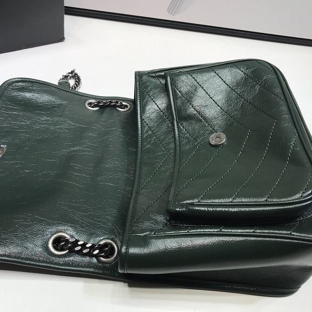 YSL original crinkled calfskin niki medium bag 498894 dark green