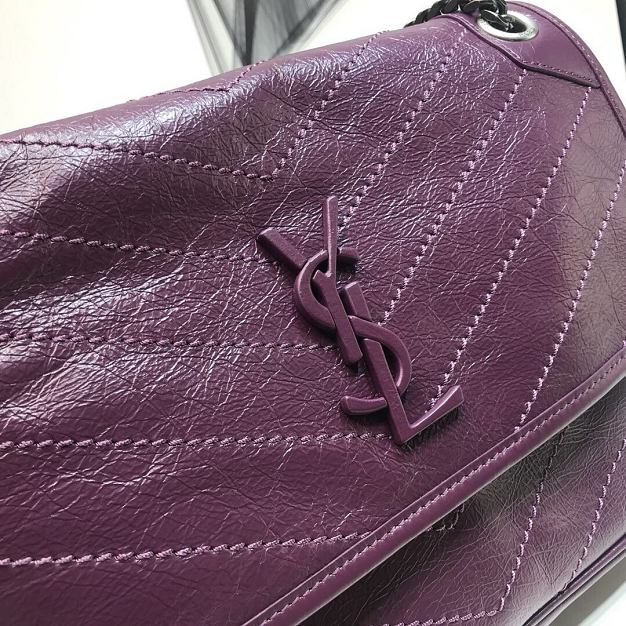 YSL original crinkled calfskin niki medium bag 498894 dark purple