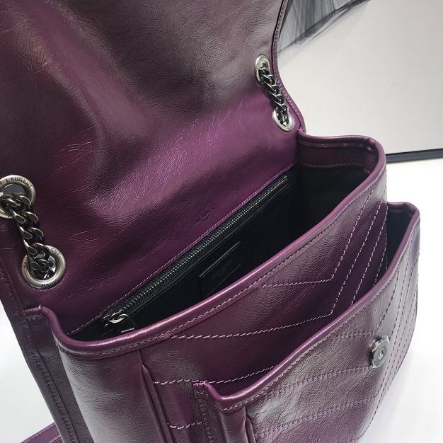 YSL original crinkled calfskin niki medium bag 498894 dark purple