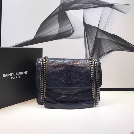 YSL original crinkled calfskin niki medium bag 498894 navy blue