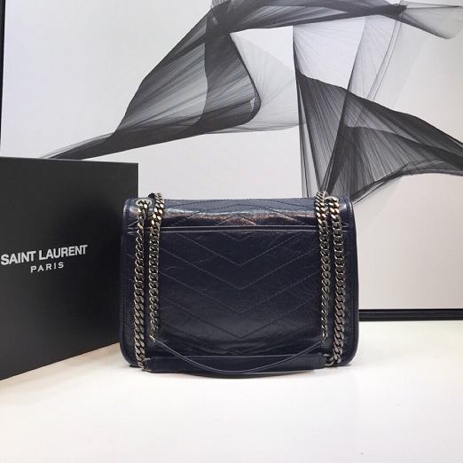 YSL original crinkled calfskin niki medium bag 498894 navy blue