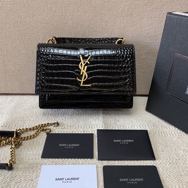 YSL original crocodile calfskin mini sunset bag 533026 black