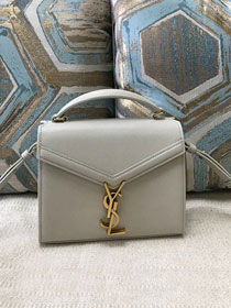 YSL original grained calfskin cassandra mini top handle bag 602716 light grey