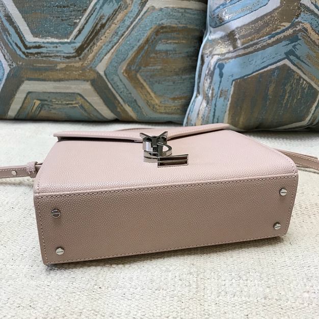 YSL original grained calfskin cassandra mini top handle bag 602716 light pink