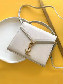 YSL original grained calfskin cassandra mini top handle bag 602716 white