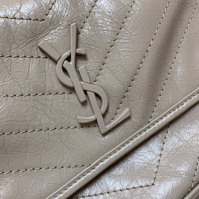 YSL original crinkled calfskin niki medium bag 498894 light grey