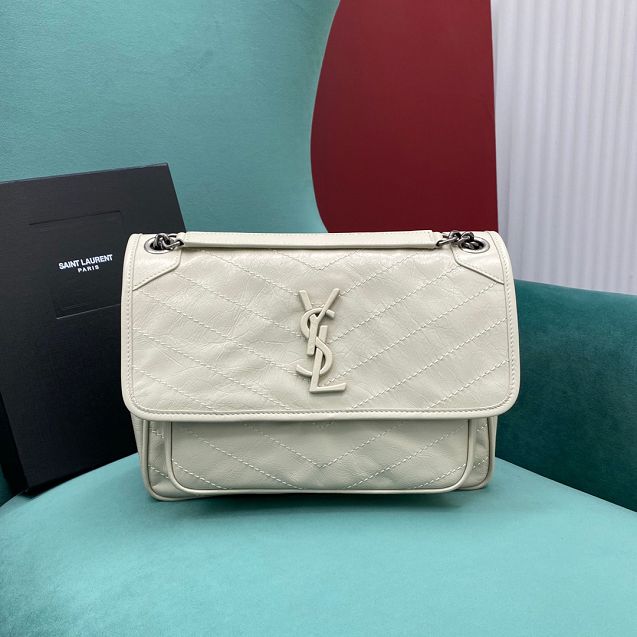 YSL original crinkled calfskin niki medium bag 498894 white