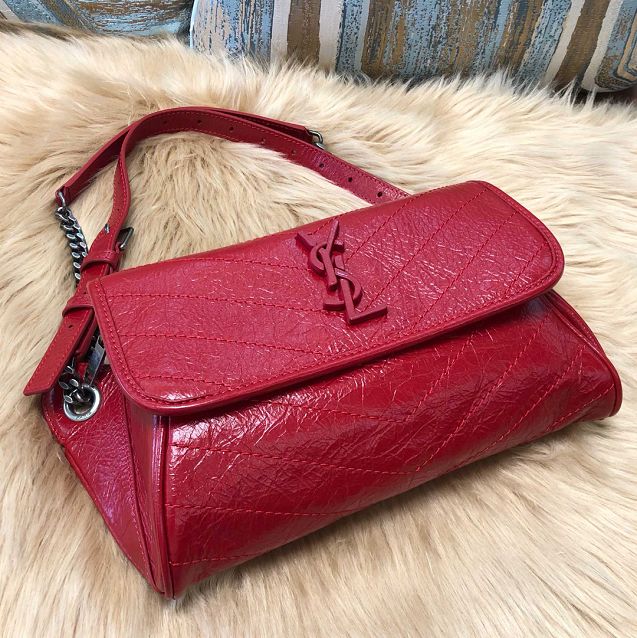 YSL original crinkled calfskin niki body bag 577124 red