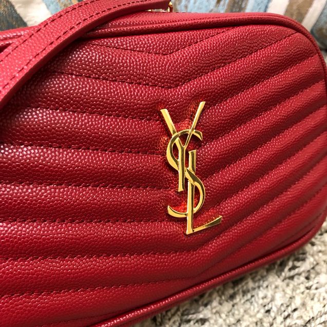 YSL original grained calfskin lou camera mini bag 585040 red