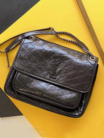 YSL original crinkled calfskin large niki bag 498883 black