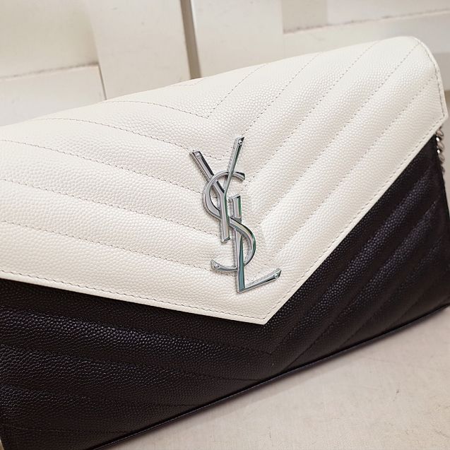 YSL original grained calfskin envelope wallet on chain 360452 white&black