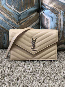 YSL original grained calfskin envelope small wallet on chain 393953 apricot