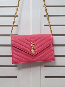 YSL original grained calfskin envelope small wallet on chain 393953 pink