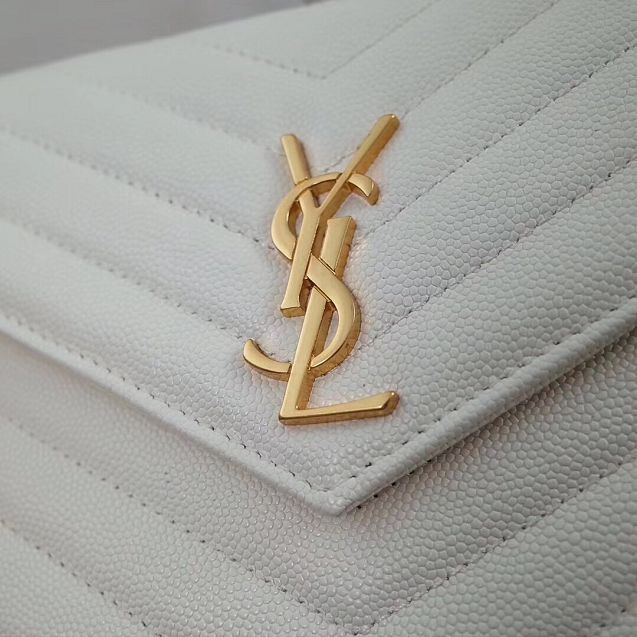 YSL original grained calfskin envelope small wallet on chain 393953 white