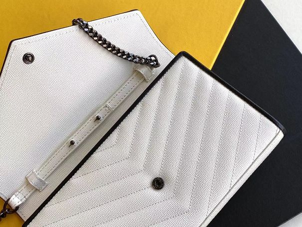 YSL original grained calfskin envelope wallet on chain 360452 white&black