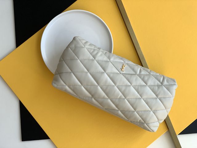 YSL original lambskin sade puffer envelope clutch 655004 white