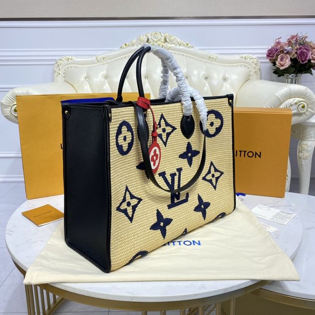 Louis vuitton original monogram raffia onthego gm M57643 dark blue