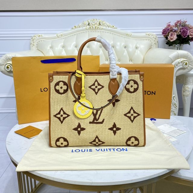 Louis vuitton original monogram raffia onthego mm M57723 tan