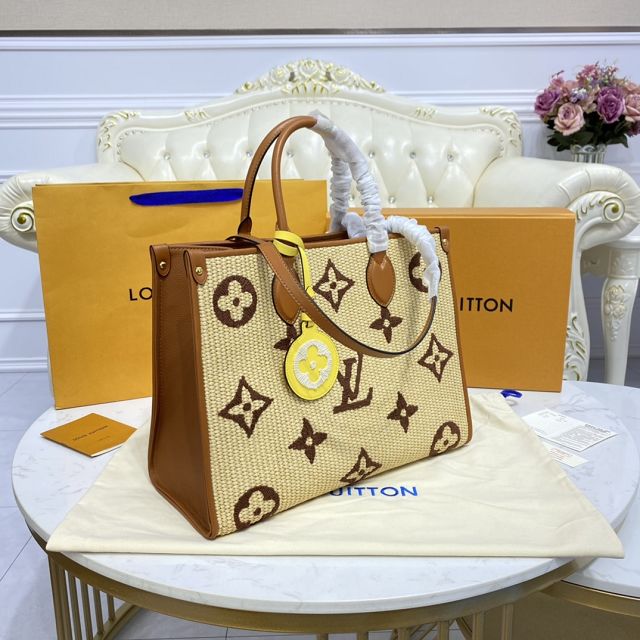 Louis vuitton original monogram raffia onthego mm M57723 tan