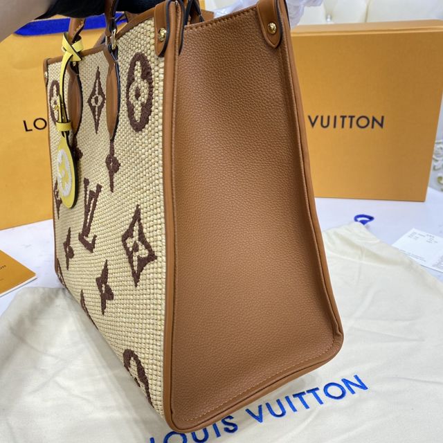 Louis vuitton original monogram raffia onthego mm M57723 tan