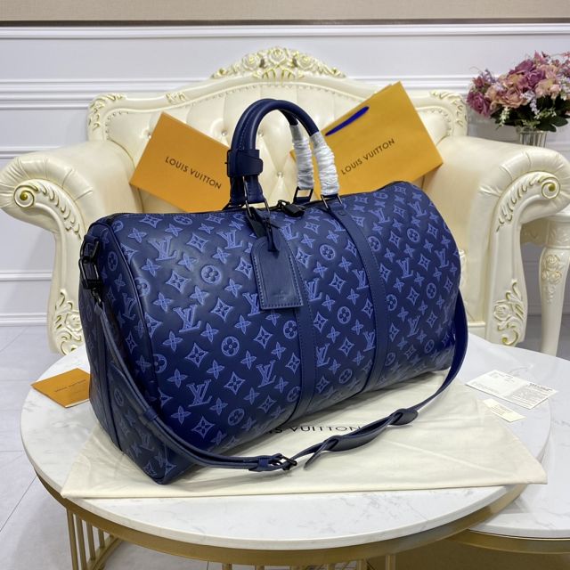 Louis vuitton original monogram calfskin keepall 50 M45731 blue