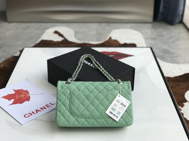 CC original grained calfskin medium flap bag A01112 light green