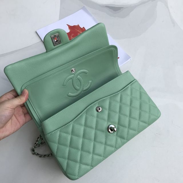 CC original grained calfskin medium flap bag A01112 light green